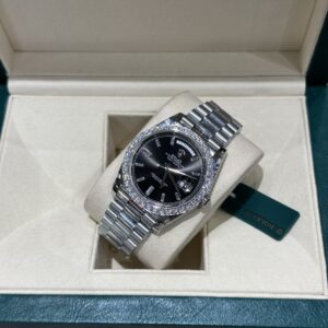 Đồng Hồ Rolex Day-Date 228236 Kim Cương Moissanite Mặt Đen 168gram GM V3 40mm (6)