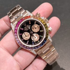 Rolex Daytona Rainbow Bọc Vàng Hồng Kim Cương Moissanite TWF 40mm (3)