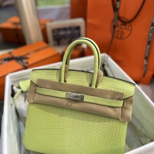 Túi Hermes Jaune Bourgeon Matte Porosus Crocodile Birkin 25 Palladium Hardware 25cm (1)