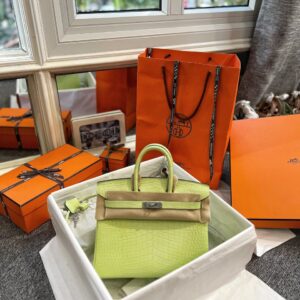 Túi Hermes Jaune Bourgeon Matte Porosus Crocodile Birkin 25 Palladium Hardware 25cm (1)