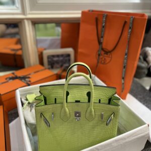 Túi Hermes Jaune Bourgeon Matte Porosus Crocodile Birkin 25 Palladium Hardware 25cm (1)