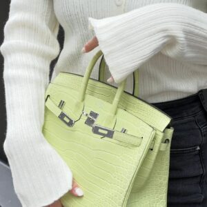 Túi Hermes Jaune Bourgeon Matte Porosus Crocodile Birkin 25 Palladium Hardware 25cm (1)