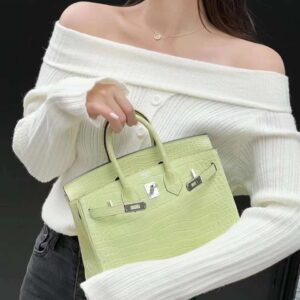 Túi Hermes Jaune Bourgeon Matte Porosus Crocodile Birkin 25 Palladium Hardware 25cm (1)