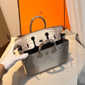 Túi Xách Hermes Birkin Da Cá Sấu Bạch Tạng Siêu Cấp 25cm (2)