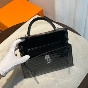 Túi Xách Hermes Kelly Da Cá Sấu Siêu Cấp Màu Đen 25cm (2)