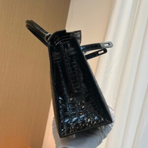 Túi Xách Hermes Kelly Da Cá Sấu Siêu Cấp Màu Đen 25cm (2)