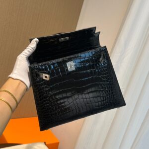 Túi Xách Hermes Kelly Da Cá Sấu Siêu Cấp Màu Đen 25cm (2)