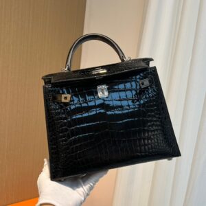 Túi Xách Hermes Kelly Da Cá Sấu Siêu Cấp Màu Đen 25cm (2)