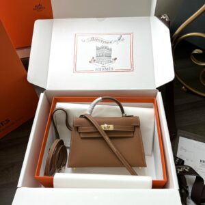 Túi Xách Hermes Kelly Siêu Cấp Màu Nâu 19cm (2)