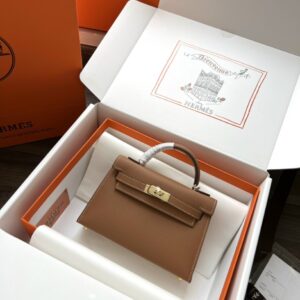 Túi Xách Hermes Kelly Siêu Cấp Màu Nâu 19cm (2)