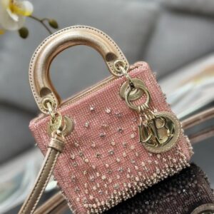 Túi Xách Nữ Hàng Hiệu Dior Siêu Cấp Màu Hồng Đính Hạt 12cm (1)