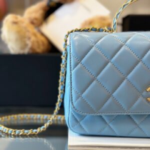 Túi Nữ Chanel Handle Cao Cấp Quai Cầu Vồng Cao Blue 22x21cm