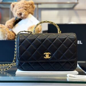 Túi Nữ Hàng Hiệu Chanel Handle Siêu Cấp Quai Cầu Vồng Cao Màu Đen 22x21cm