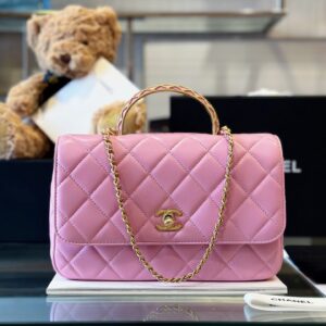 Túi Nữ Chanel Handle Hàng Hiệu Quai Cầu Vồng Cao Màu Hồng 22x21cm