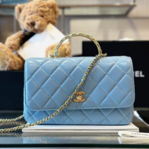 Túi Nữ Chanel Handle Cao Cấp Quai Cầu Vồng Cao Blue 22x21cm