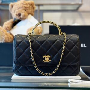Túi Nữ Hàng Hiệu Chanel Handle Siêu Cấp Quai Cầu Vồng Cao Màu Đen 22x21cm