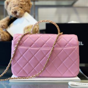 Túi Nữ Chanel Handle Hàng Hiệu Quai Cầu Vồng Cao Màu Hồng 22x21cm