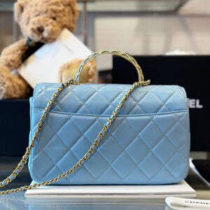 Túi Nữ Chanel Handle Cao Cấp Quai Cầu Vồng Cao Blue 22x21cm