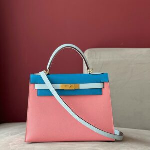 Túi Hermes Kelly Da Epsom Mix 2 Màu Hồng Xanh Rep 11 Cao Cấp 28cm (2)