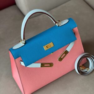 Túi Hermes Kelly Da Epsom Mix 2 Màu Hồng Xanh Rep 11 Cao Cấp 28cm (2)
