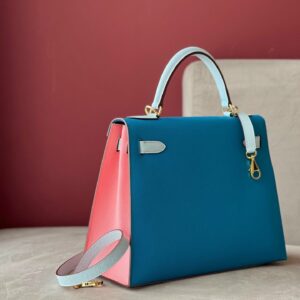 Túi Hermes Kelly Da Epsom Mix 2 Màu Hồng Xanh Rep 11 Cao Cấp 28cm (2)