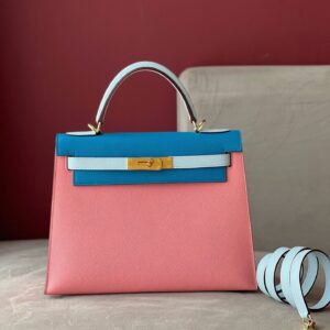 Túi Hermes Kelly Da Epsom Mix 2 Màu Hồng Xanh Rep 11 Cao Cấp 28cm (2)