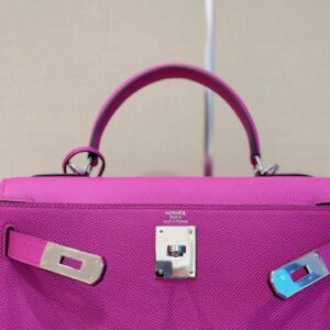 Túi Hermes Kelly Da Epson Rep 11 Nữ Màu Tím Khóa Bạc 28cm (10)