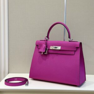 Túi Hermes Kelly Da Epson Rep 11 Nữ Màu Tím Khóa Bạc 28cm (10)