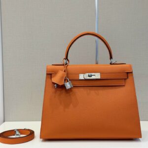 Túi Hermes Kelly Da Epson Replica 11 Nữ Màu Cam Khóa Bạc 28cm (2)