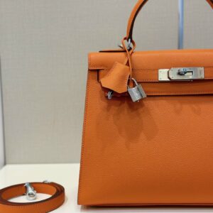 Túi Hermes Kelly Da Epson Replica 11 Nữ Màu Cam Khóa Bạc 28cm (2)