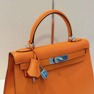 Túi Hermes Kelly Da Epson Replica 11 Nữ Màu Cam Khóa Bạc 28cm (2)