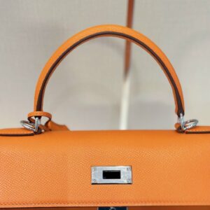 Túi Hermes Kelly Da Epson Replica 11 Nữ Màu Cam Khóa Bạc 28cm (2)