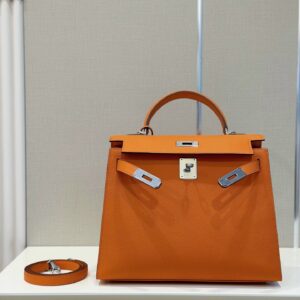 Túi Hermes Kelly Da Epson Replica 11 Nữ Màu Cam Khóa Bạc 28cm (2)