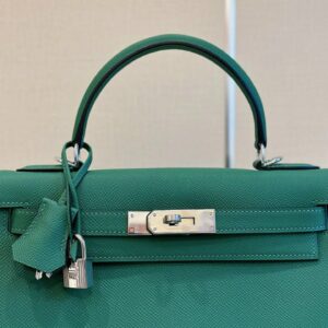 Túi Hermes Kelly Da Epson Replica 11 Nữ Màu Xanh Lá Khóa Bạc 28cm (2)