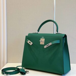 Túi Hermes Kelly Da Epson Replica 11 Nữ Màu Xanh Lá Khóa Bạc 28cm (2)