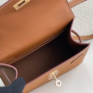 Túi Hermes Mini Kelly Sellier Siêu Cấp Khâu Tay Màu Nâu 21cm (1)