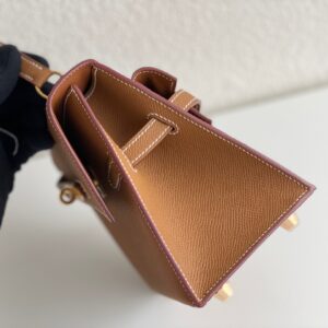 Túi Hermes Mini Kelly Sellier Siêu Cấp Khâu Tay Màu Nâu 21cm (1)
