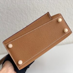 Túi Hermes Mini Kelly Sellier Siêu Cấp Khâu Tay Màu Nâu 21cm (1)