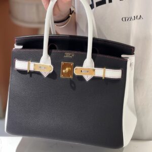 Túi Nữ Cao Cấp Hermes Birkin 30 Togo Ghw Mix 2 Màu Trắng Đen 30cm (2)