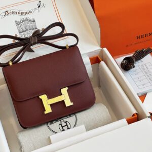 Túi Nữ Cao Cấp Hermes Constance Màu Đỏ Mận 19cm (2)