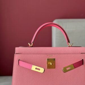Túi Nữ Cao Cấp Hermes Kelly Da Epsom Mix 2 Màu Hồng 28cm (2)