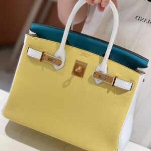 Túi Nữ Hermes Birkin 30 Togo Ghw Mix Siêu Cấp 2 Màu Vàng Xanh 30cm (2)