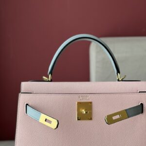 Túi Siêu Cấp Hermes Kelly Da Epsom Mix 2 Màu Hồng Xám 28cm (2)