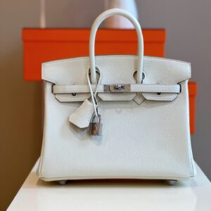 Túi Xách Cao Cấp Hermes Birkin Mix Phw Togo Nữ Màu Trắng Khóa Bạc 25cm (2)