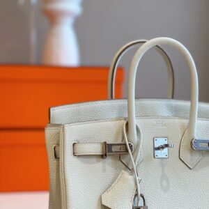 Túi Xách Cao Cấp Hermes Birkin Mix Phw Togo Nữ Màu Trắng Khóa Bạc 25cm (2)