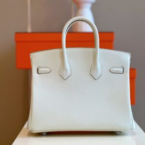 Túi Xách Cao Cấp Hermes Birkin Mix Phw Togo Nữ Màu Trắng Khóa Bạc 25cm (2)