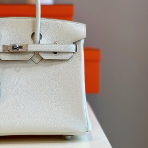 Túi Xách Cao Cấp Hermes Birkin Mix Phw Togo Nữ Màu Trắng Khóa Bạc 25cm (2)