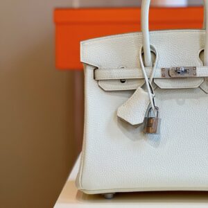 Túi Xách Cao Cấp Hermes Birkin Mix Phw Togo Nữ Màu Trắng Khóa Bạc 25cm (2)
