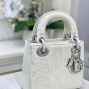 Túi Xách Dior Lady Lizard Da Thằn Lằn Siêu Cấp Màu Trắng 17x15x7cm (2)