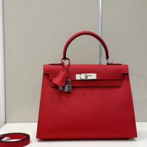 Túi Xách Hàng Hiệu Hermes Kelly Da Epson Màu Đỏ 28cm (2)